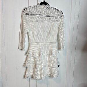 PrettyLittleThing - US size 4 - White Lace Detail Eyelet - ruffle hem high neck